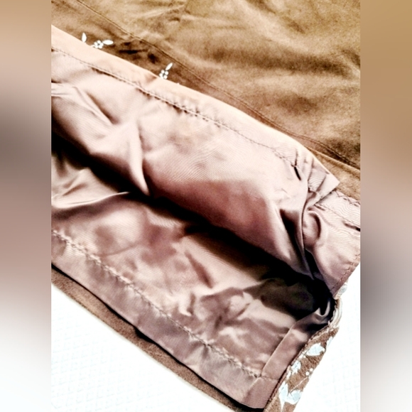 Tyler Boe Women 100% Genuine Suede Leather Skirt Floral Terracotta Cognac/Blue 6 - Picture 4 of 16